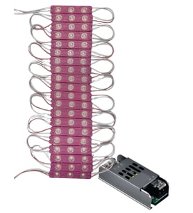 20 Adet 12 Volt 1.2 Watt 3 Lensli Pembe 2835 SMD Led Modül IP65 5A Slim Trafo Set