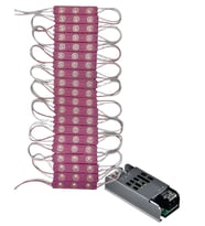 20 Adet 12 Volt 1.2 Watt 3 Lensli Pembe 2835 SMD Led Modül IP65 5A Slim Trafo Set