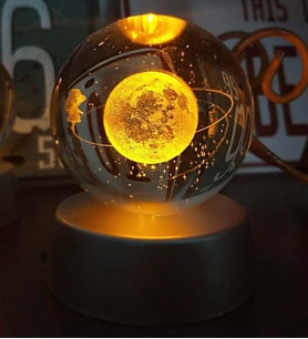  Led Işıklı Renk Değiştiren  Cam Satürn Kız Küre Dolunay Lamba