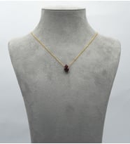 925 Ayar Gümüş Rodyum - Altın Kaplama Doğal 3 Ct Granat Taşlı Damla Kolye -Raccolta Di Gocce (Kırmızı-Altın)