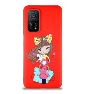 Xiaomi Mi 10T Pro Soft Premier Kapak Vespagirl Tasarımlı Silikon Kılıf - Kırmızı (Şeffaf)