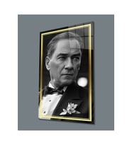 Miyrem Glasses Collection -A1^#  Gold Şerit Siyah Beyaz Atatürk Yapay Zeka Cam Tablo (Çok Renkli)