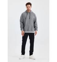 Monox Erkek Kapşonlu Muline 3 İplik Sweatshirt (Siyah)