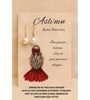 Sallantılı İnci Küpe 40 Adet   Kırmızı Elbiseli - Nikah Hediyesi - Kına Hediyesi - Nişan Hediyesi
