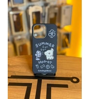 iPhone 14 Pro Max Uyumlu Özel Tasarım Sevimli Figürlü Deri Dokulu Telefon Kılıfı (Lacivert)