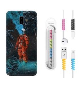 Samsung J6 Plus J7 Prime J7 Pro M20 Kılıf Kablo Koruma Spiral Silikon Astronot Smoke 1769