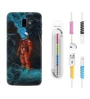 Samsung J6 Plus J7 Prime J7 Pro M20 Kılıf Kablo Koruma Spiral Silikon Astronot Smoke 1769