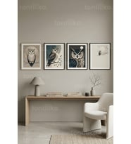 Modern Sanat Baykuş Temalı 4’lü Ahşap Çerçeveli Tablo Seti