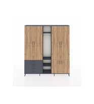 Arges Dolap 14 Raflı 4 Çekmeceli Tek Askılı 220x30x243 Antrasit-Çam/Antrasit