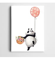 Balonlu Çiçekli Sevimli Panda Kanvas Tablo