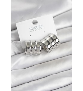 Pirinç Gümüş Renk Üçlü Görünüm Kadın Küpe - TJ-BKP11756