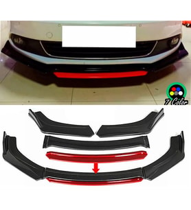 Vw Jetta MK5 Kırmızı Renkli Şeritli Dilli Ön Lip 4 Prç Parlak Siyah ABS 2005 -2010