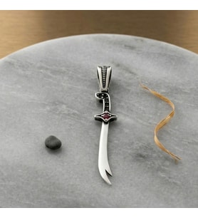 Gümüş Zülfikar Kolye Ucu 925 Ayar Gümüş Üzeri Taşlı Zülfikar Figürlü Unisex Kolye Ucu
