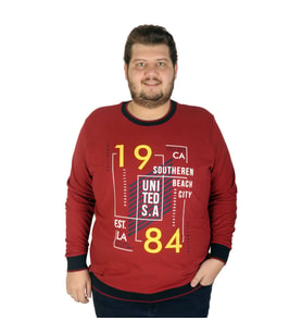 Mode XL Büyük Beden Erkek Sweatshirt Beach City 19136 Bordo