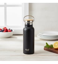 Bambu Kapaklı Siyah Çelik Termos Matara - 500 ml Sızdırmaz Kilitli Mug - Doğal Ahşap Detaylı Sıcak ve Soğuk Tutan Ofis Termosu
