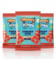 Tommy’s Gone Fishing Bitki Bazlı Çilekli Gummy Fish – Sağlıklı ve Lezzetli Vegan Atıştırmalık 128 g (3 ADET)