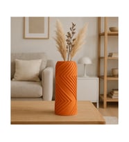 Alvera Vector Vazo – 3D Baskı Geometrik Çizgili Dekoratif Vazo-Turuncu