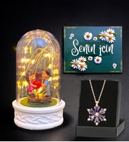 Led Işıklı Tasarım Fanus ve Gerçek Ametist Taşlı Lotus Kolye (Model 7)
