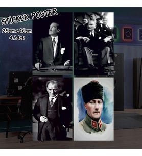 atatürk resimleri - 4 adet yapışkanlı poster sticker etiketler - dolap cam oda için