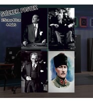 atatürk resimleri - 4 adet yapışkanlı poster sticker etiketler - dolap cam oda için