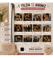 12'li Kare Fotoğraf Magneti Sevgiliye 12 Ay Anıları Kişiselleştirilebilir Hediye Seti