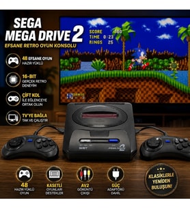 Sega Mega Drive 2 48 Oyunlu Efsane Retro Oyun Konsolu 16-Bit Çift Kol
