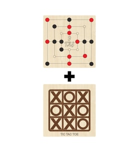 Ahşap Tic-tac-toe + 9 Taş Akıl, Zeka, Strateji ve Beceri Oyunları Seti