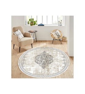 Eliana Home Baskılı, Yıkanabilir Kaymaz Taban Yuvarlak Halı LNA7295-SD1126 120x120 cm (Krem)