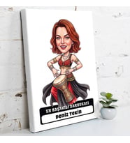 Darbukacıya Hediye Kadın Karikatürlü Kanvas Tablo