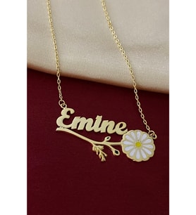 Kadın Gümüş Kolye - Emine Yazılı Papatya Isim Kolye • Işıklı Kutuda • Sevgiliye • Eşe • Anneye