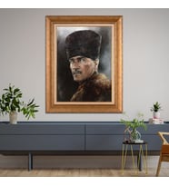 Altın Paspartulu Atatürk  Çerçeveli Tablo C864 (Gold)