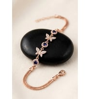 Gümüş Pazarım Rose Gold Kaplama Safir Taşlı Kelebek Motifli Gümüş Bileklik