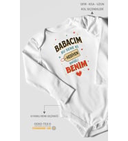 Babacım Bu Sene Ki Hediyen Geldi Benim Baskılı Bebek Zıbını – Çıtçıtlı Body  %100 Pamuk Uzun Kol (Beyaz)