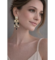 Doğal Taş Detaylı Gold Sallantılı Kadın Vintage Küpe Siyah & Beyaz