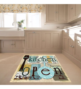 Kitchen Open Yazılı Dijital Baskı Yıkanabilir Kaymaz Taban Leke Tutmaz Mutfak Halısı ve Yolluk (Bej)