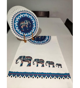 Etnik Fil Desenli Runner, 6'lı Supla Set