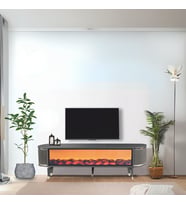 Talia Şömineli Tv Sehpası Antrasit Gümüş Mebran Oval 7 Renk Efektli Uygulamalı 160x40x50 Cm