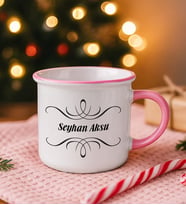 BK Gift Kişiye Özel İsimli Pembe Emaye Kupa Bardak -6, Arkadaşa Hediye, Sevgiliye Hediye