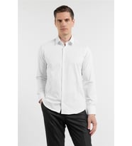 Beyaz Sert Yaka Uzun Kol Cepsiz Slim Fit Pamuklu Gömlek 1004255228