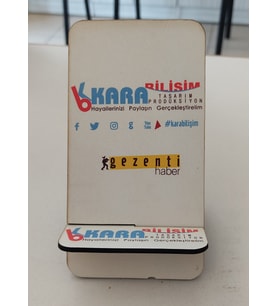 Kara Bilişim Firmaya Özel Logo vb. Baskılı Ahşap Telefon Tutucu