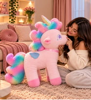 70 CM Büyük Boy Gökkuşağı Kanatlı Pembe Unicorn Peluş Oyuncak - Uyku Arkadaşı