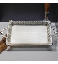 Gümüş Tepsi Hasır Desenli Kristal Servis Tepsisi Dekoratif