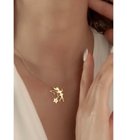 Kişiye Özel 925 Ayar Gümüş Peri Tinkerbell Yıldız Charmlı Harf Kolye (Gold)