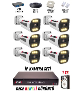 FURY 6 Kameralı Ip Güvenlik Kamerası Seti 4mp Gece Renkli Su Geçirmez 1506 1TB