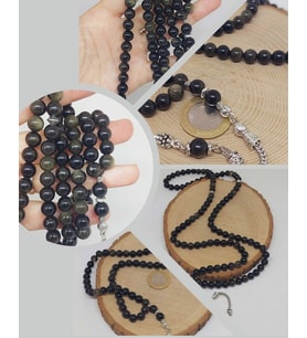 Golden & Siyah Obsidyen Taşı 99luk Tesbih 8mm (1250)
