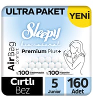 Sleepy Bio Natural Premium Plus Airbag Comfort Ultra Paket Bebek Bezi 5 Numara Junior 160 Adet