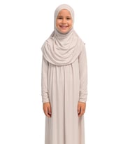 Kendinden Başörtülü Çocuk Penye   Namaz Elbisesi – 9-10-11 yaş/110 cm Kız Çocuk İçin Namaz Kıyafeti (A.Krem)