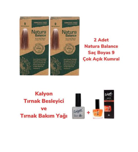 NATURA BALANCE SAÇ BOYASI 9 ÇOK AÇIK KUMRAL BAKIR 2 ADET + KALYON TIRNAK BESLEYİCİ VE BAKIM YAĞI