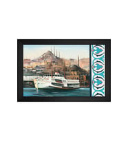 İstanbul ve Gemi Motifli Kanvas Tablo 80 x 110 cm Siyah Çerçeve