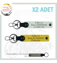 Yolların Sürücülerine, İsim Plaka ve 0 Rh (+) Yazılı Kişiselleştirilmiş x2 Anahtarlık, Sarı-Beyaz-Gr